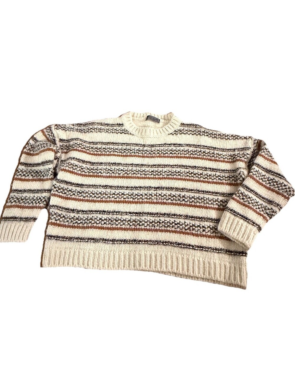 ELSAMANDA Sweater Women's Wool Alpaca Blend Knit Striped Ivory Italy Read *small